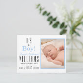 Modern Blue is een BOY. Baby Geboorteaankondiging Briefkaart (Staand voorkant)