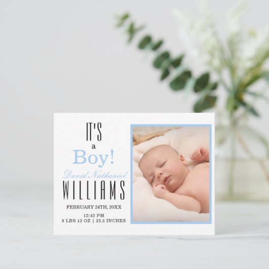 Modern Blue is een BOY. Baby Geboorteaankondiging Briefkaart (Staand voorkant)