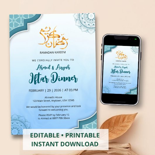 Modern Blue Islamic Iftar Invitation Kaart