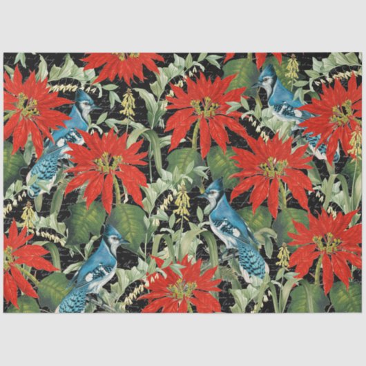 Modern Blue Jay Poinsettia Collage Tissue Paper Tissuepapier (Voorkant)