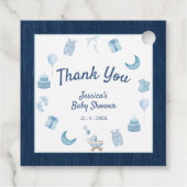 Modern Blue Jean Baby Denim Baby shower Bedankjes Labels (Achterkant)