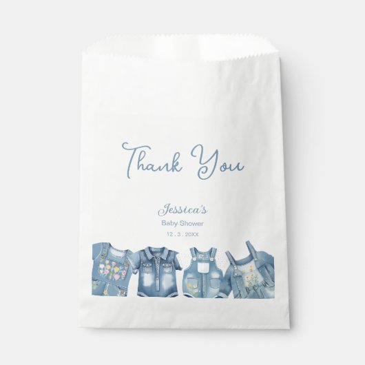 Modern Blue Jean Baby Denim Baby shower Dank u Bedankzakje (Voorkant)