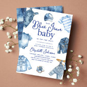 Modern Blue Jean Baby Denim Themd Baby shower Kaart