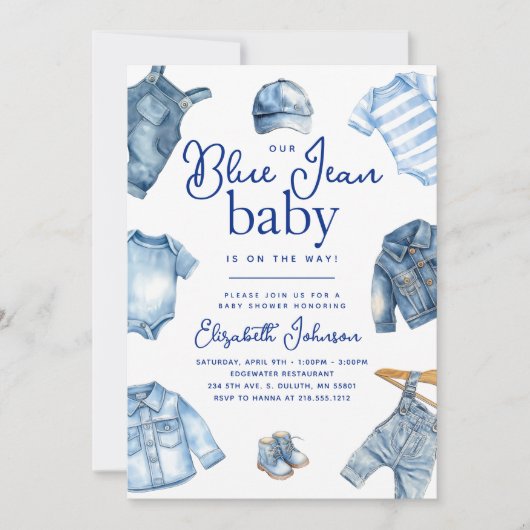 Modern Blue Jean Baby Denim Themd Baby shower Kaart (Voorkant)