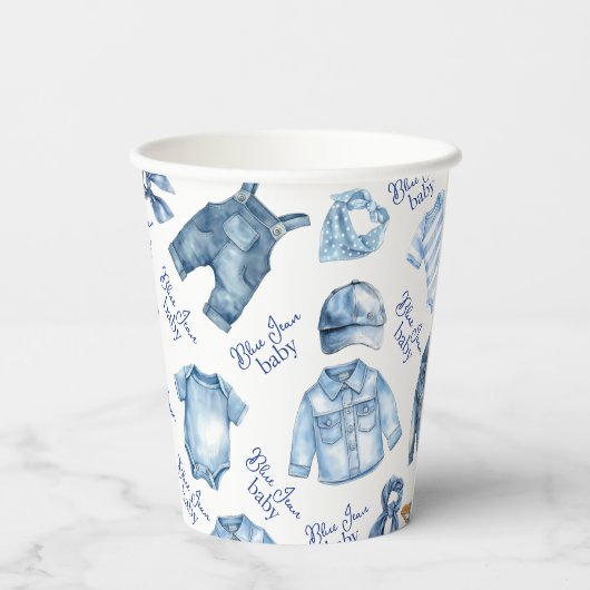 Modern Blue Jean Baby Denim Themd Baby shower Papieren Bekers (Achterkant)