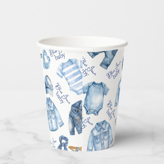 Modern Blue Jean Baby Denim Themd Baby shower Papieren Bekers (Rechts)