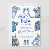 Modern Blue Jean Baby Denim Theme Girl Baby shower Kaart (Voorkant)