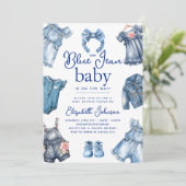 Modern Blue Jean Baby Denim Theme Girl Baby shower Kaart (Staand voorkant)