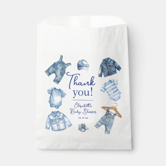 Modern Blue Jean Baby Denim Themed Baby Shower Bedankzakje (Voorkant)