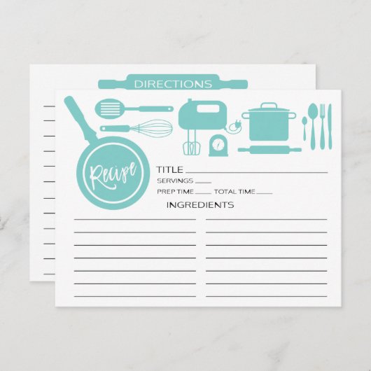 Modern Blue Kitchen Utils Recipe Card Briefkaart (Voorkant / Achterkant)