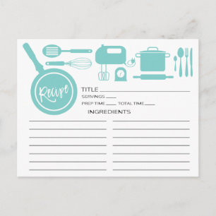 Modern Blue Kitchen Utils Recipe Card Briefkaart