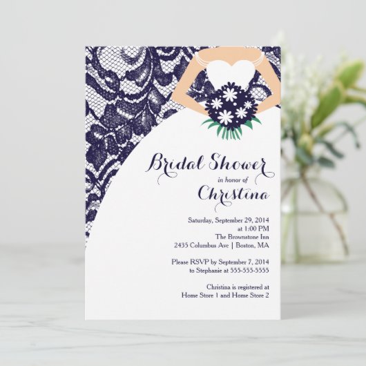 Modern Blue Lace Bridal Shower Kaart (Staand voorkant)