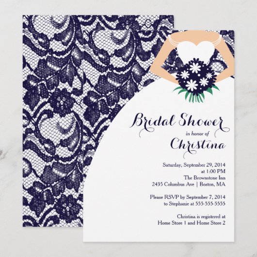 Modern Blue Lace Bridal Shower Kaart (Voorkant / Achterkant)