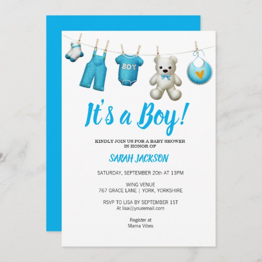 Modern Blue Laundry Het is een Baby shower van een Kaart (Voorkant / Achterkant)