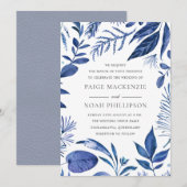 Modern Blue Leaf Elegant Wedding Invitation Kaart (Voorkant / Achterkant)