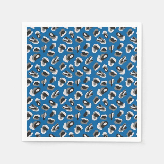 Modern Blue Leopard Animal Print Patroon Servet (Voorkant)