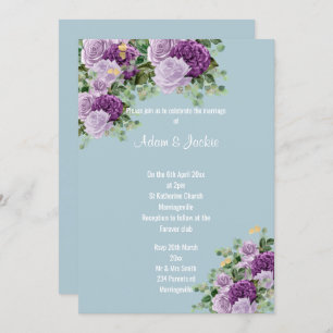 Modern Blue Lila Paars floral ELEGANT WEDDING Kaart
