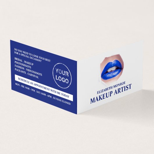 Modern Blue Lips, Makeup Artist, Loyalty Card Visitekaartje (Buitenkant)