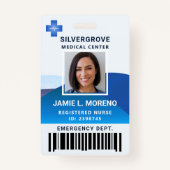 Modern Blue Logo Clinic Hospital Foto Verpleegkund Badge (Voorkant)
