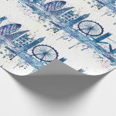 Modern Blue London skyline waterverf Cadeaupapier (Hoek)