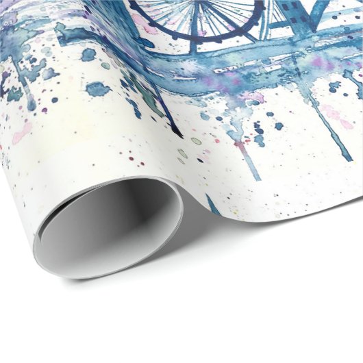 Modern Blue London skyline waterverf Cadeaupapier (Rol Hoek)