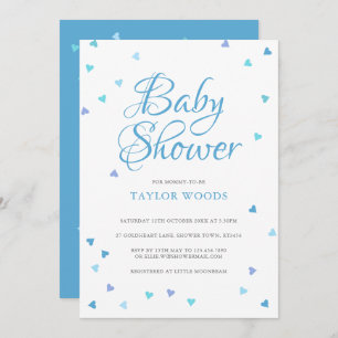 Modern Blue Love Hearts Baby Boy Shower / Sprinkle Kaart