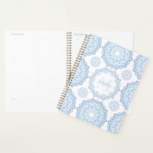 Modern Blue Mandala Monogrammed Chic Planner (Display)