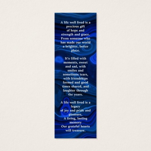 Modern Blue Marble Memorial Poem Funeral Bladwijze Mini Visitekaartjes (Achterkant)