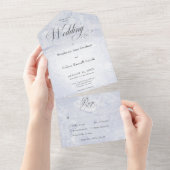 Modern Blue Marble Minimal Monogram Dinner All In One Uitnodiging (Afscheurbaar)