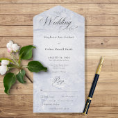 Modern Blue Marble Minimal Monogram Dinner All In One Uitnodiging