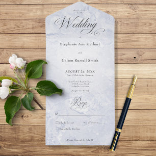 Modern Blue Marble Minimal No Dinner All In One Uitnodiging