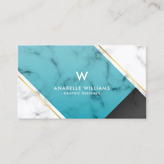 Modern Blue Marble Monogram Visitekaartje (Voorkant)