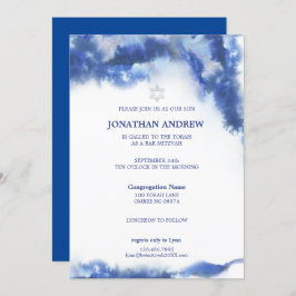 Modern Blue Marble Ocean Ombre Bar Mitzvah Kaart