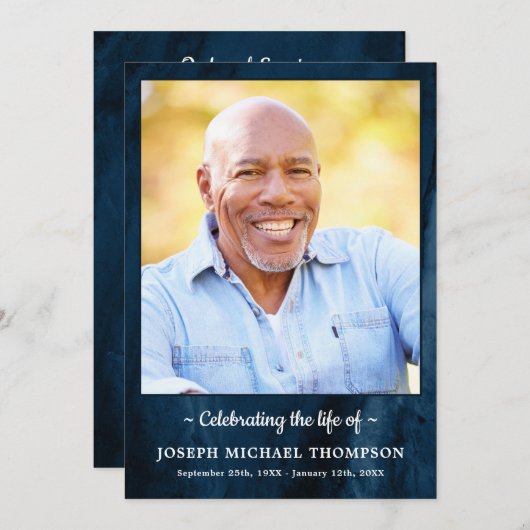 Modern Blue Marble Photo Order of Service Funeral Programmakaart (Voorkant / Achterkant)