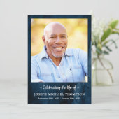 Modern Blue Marble Photo Order of Service Funeral Programmakaart (Staand voorkant)