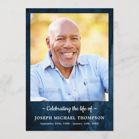 Modern Blue Marble Photo Order of Service Funeral Programmakaart (Voorkant)