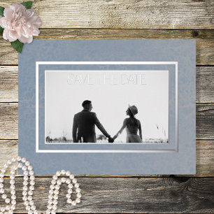 Modern Blue Marble Photo Wedding Save the Date Folie Feestdagen Briefkaart