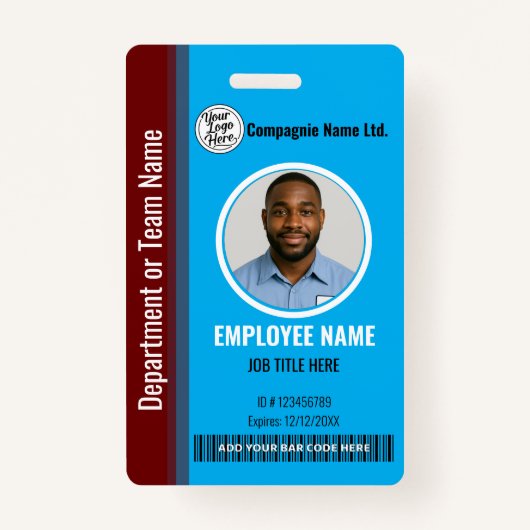 Modern Blue & Maroon Employee Professional ID Badge (Voorkant)