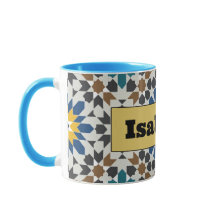 Modern Blue & Maroon Geometric Mug with Custom