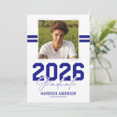 Modern Blue Masculine Photo Graduation Aankondiging (Staand voorkant)