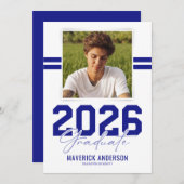 Modern Blue Masculine Photo Graduation Aankondiging (Voorkant / Achterkant)
