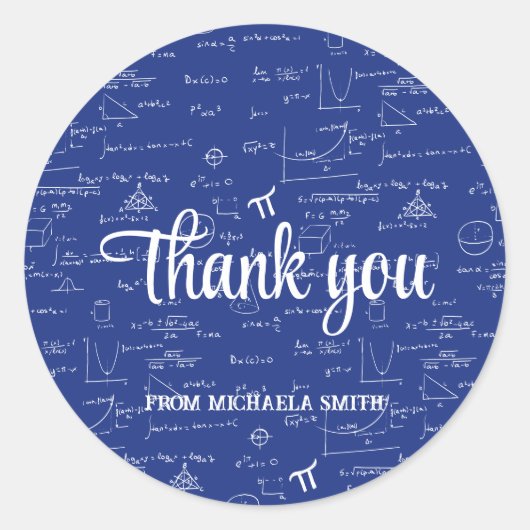 Modern Blue Math Graduation Thank You Ronde Sticker (Voorkant)