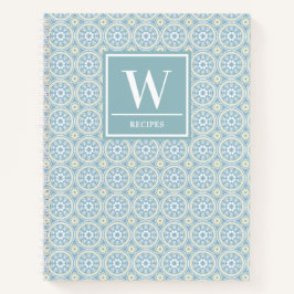 Modern Blue Medallion Monogram Kitchen Recipe Notitieboek
