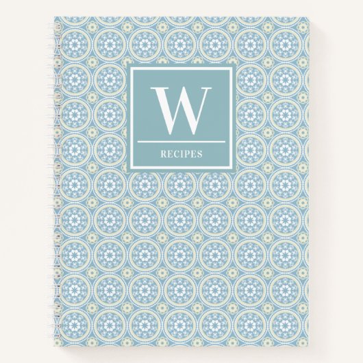 Modern Blue Medallion Monogram Kitchen Recipe Notitieboek (Voorkant)