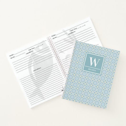 Modern Blue Medallion Monogram Kitchen Recipe Notitieboek (Binnen)