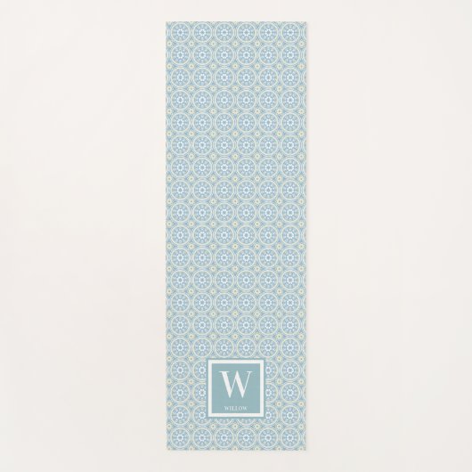 Modern Blue Medallion Monogram Yogamat (Voorkant)