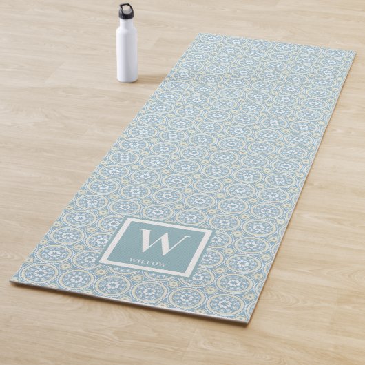 Modern Blue Medallion Monogram Yogamat (In situ)
