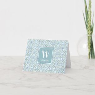 Modern Blue Medallion Monogrammed Hartelijk dank Bedankkaart