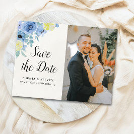 Modern Blue Mediterranean Lemon Wedding Briefkaart