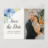 Modern Blue Mediterranean Lemon Wedding Briefkaart (Voorkant)